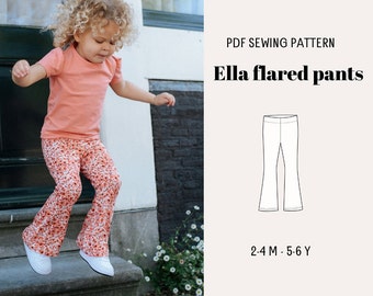 Uitlopende broek patroon voor meisjes, uitlopende broek naaien PDF, peuter meisje patronen, DIY Craft Project, kleding patronen naaien Kid