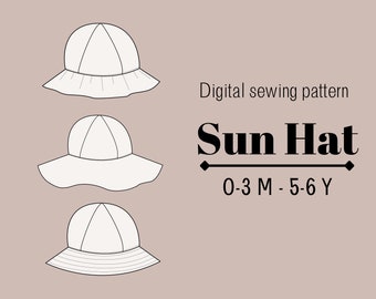 Easy sun hat girls, Baby Sun hat PDF Sewing Pattern, Kids Wide Brim Hat Pattern, Floppy Hat Pattern, Sun Bonnet Pattern, Bucket Hat Pattern