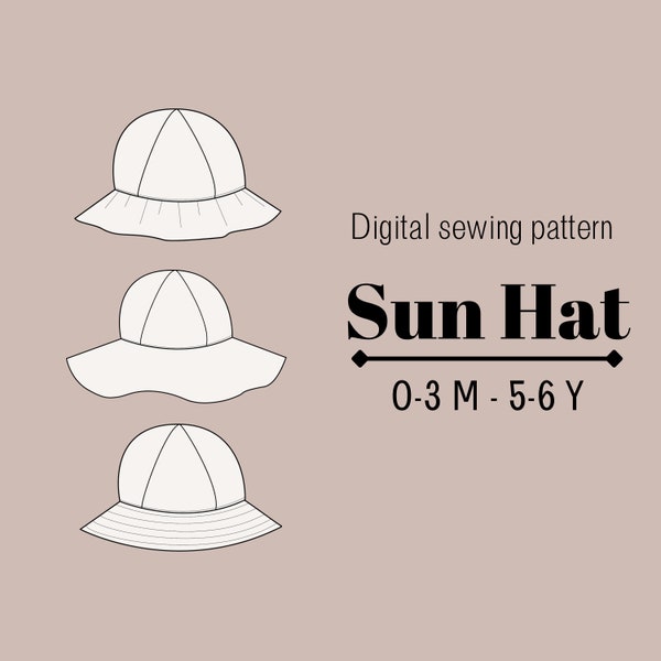 Easy sun hat girls, Baby Sun hat PDF Sewing Pattern, Kids Wide Brim Hat Pattern, Floppy Hat Pattern, Sun Bonnet Pattern, Bucket Hat Pattern