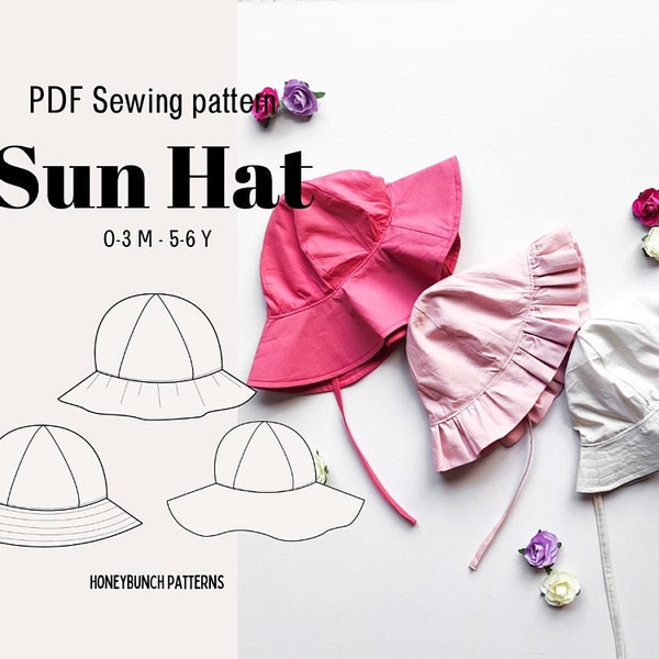 Patron de couture facile pour chapeau de soleil | Chapeau de soleil réversible | Patron de couture pour débutants | Couture de chapeau Bob | Couture de chapeaux d'été | Chapeau pour enfants PDF