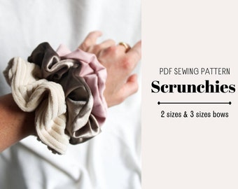 Scrunchies con fiocco annodato / Modelli di cucito PDF / Scrunchies in 2 misure + fiocco in 3 misure / Download immediato in formato A4 e Letter / Modello digitale