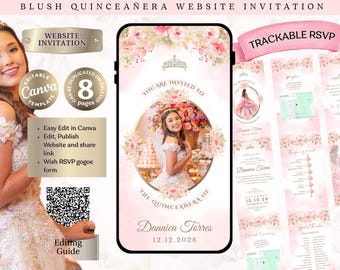 Quinceañera Website Invitation  | Editable Canva Video |  Editable Digital |  Quince Sweet 16 Floral