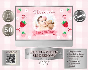 Berry First Year Slideshow Template | Baby First Birthday Editable Canva Video   |  Editable Digital Keepsake for Her Special Day