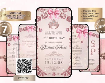 Mexican Invitation Template | Editable Canva Video |  Editable Digital |  Rosegold Baby Shower and Birthdays