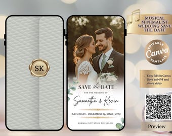 Minimalist Eucalyptus Save the Date Template | Editable Greenery Wedding Save the Date | Modern Botanical Digital Announcement