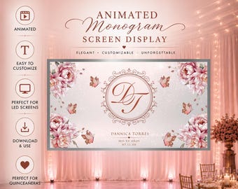 Animated Monogram  Screen Display Template | Editable Canva Video |  Digital Screen Banner for Reception I  Editable Digital Template