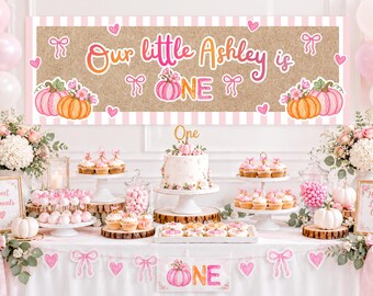 Birthday Banner Template | Editable Canva Template | Little Pumpkin is One