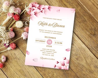 Blush Pink Wedding Invitation Editable Canva Template