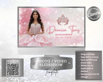 Pink Winter Snow Quinceanera Slideshow Template | Winterwonderland |  Photo Video for Reception I  Editable Digital Keepsake