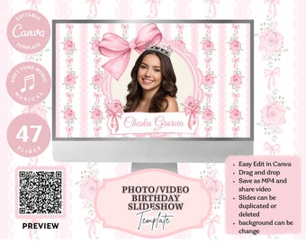 Quinceanera  Sweet 16 Coquette Slideshow Template | Photo Video for Reception I Pink Bow