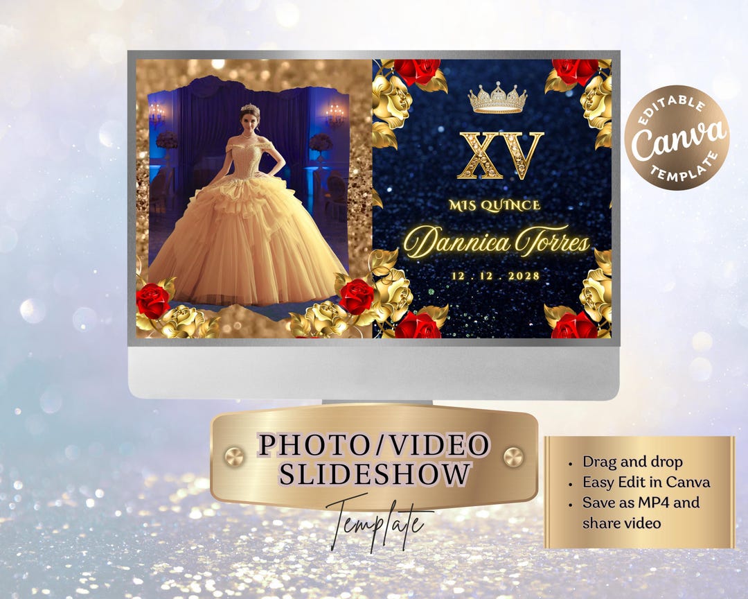 Yellow, Red and Blue Quinceanera Slideshow Template Editable Canva