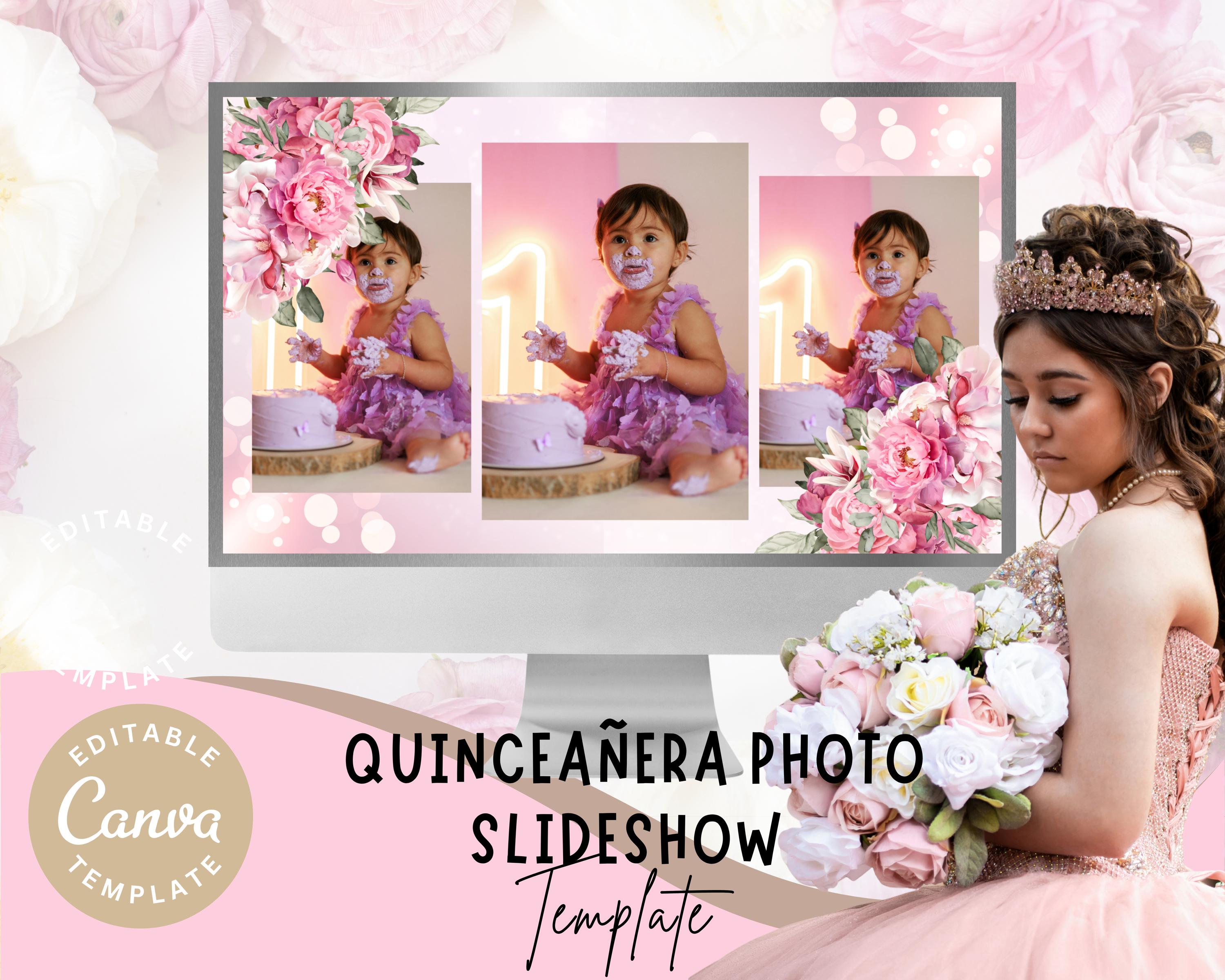 Pink Quinceanera Slideshow Template | Editable Canva Video | Photo ...