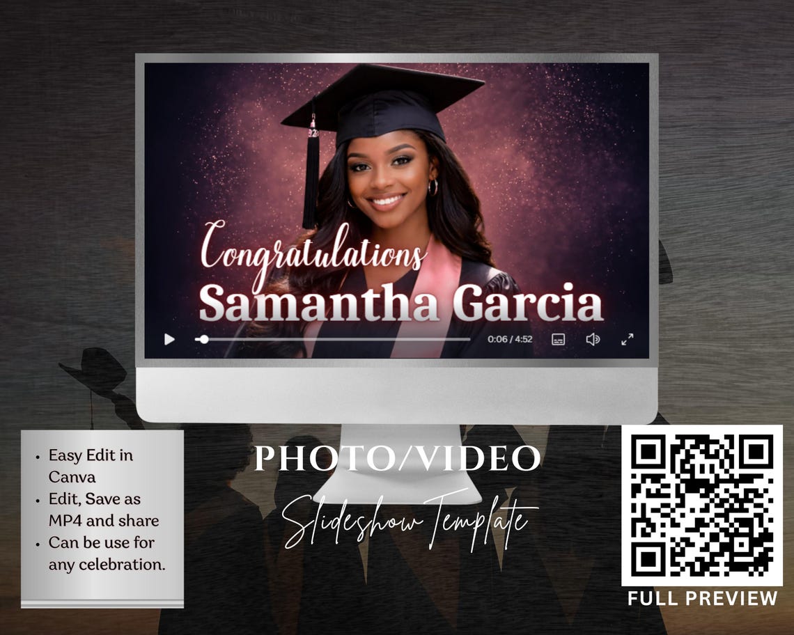 Graduation Slideshow Video Title Graduation Slideshow Template | Editable Canva Photo & Video Slideshow ...