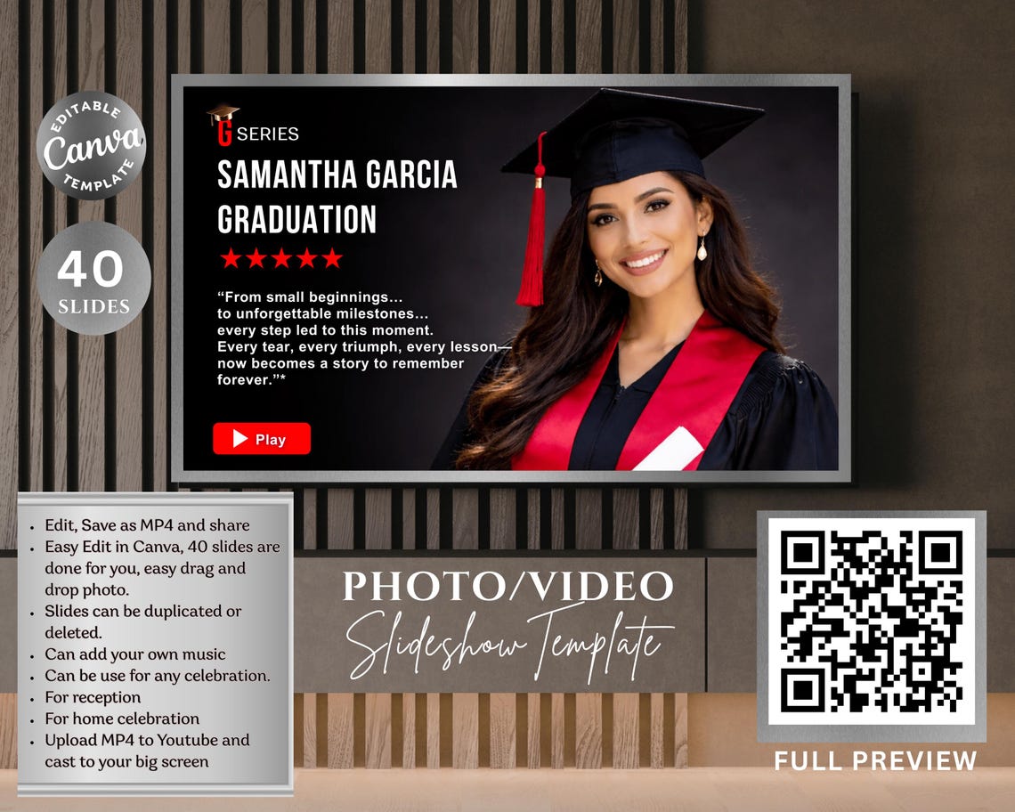 Graduation Slideshow Video Title Graduation Slideshow Template | Editable Canva Photo Video Presentation ...