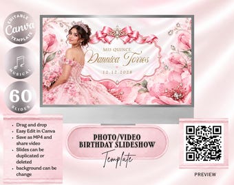 Quinceañera Slideshow Editable Canva Video | Photo Video for Reception | Sweet Pink | Sweet Sixteen