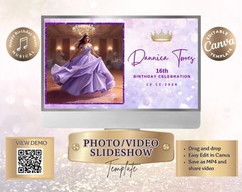 Quinceanera l Sweet 16 l 18 Birthday Slideshow Template | Editable Canva Video |  Photo Video for Reception I  Editable Digital Keepsake