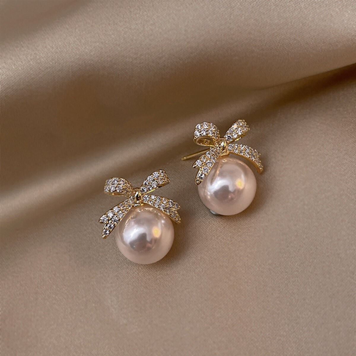 Perlen Schleife lange Ohrringe S925 Silber süß romantisch Schmuck 
