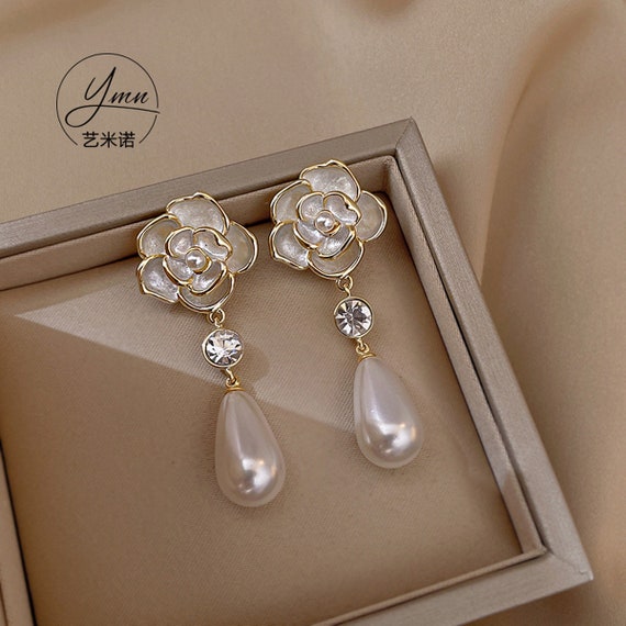 Temperament French Brand Designers Earring Camellia Flower Stud Earring  Dangle for Women Wedding Bride Jewelry Gifts