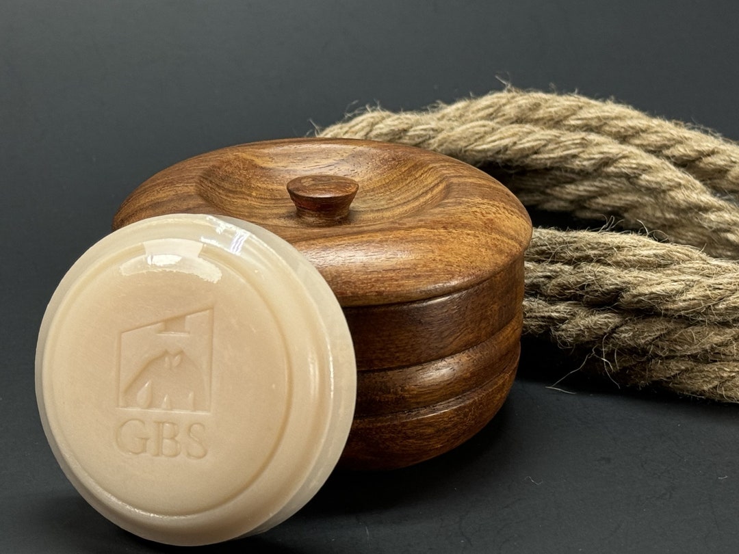 Handmade Wood Shaving Lather Bowl With Lid & Sandalwood Shaving Soap