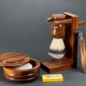 6PC Handmade Vintage Style Men's  Classic wooden shaving set brush Safety Razor Bowl Mug Soap Blades kit Man Valentine's day Gift