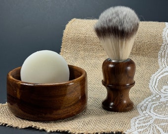 Hand Made Men's Wood Soap Mug Bowl Beard Shaving Brush Shave Safety Razor Barber Tool - 3pcs Set man dad gift set Shaving Kit