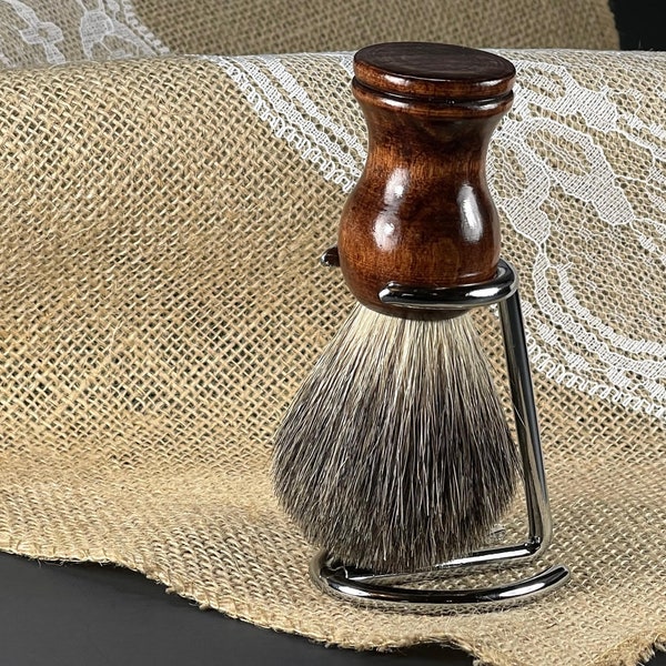 Shaving brush Handcrafted distressed hand polished Vintage look Wooden Shaving Brush Badger Hair With metal Stand for Soap lather Gift