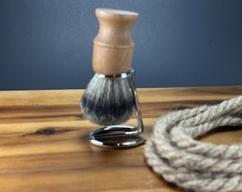 Hand Made Oak wood handle Wet Shaving Brush & Stand for Men Badger hair Dad Shave Brush gift anniversary Father's Day Brother Grandpa