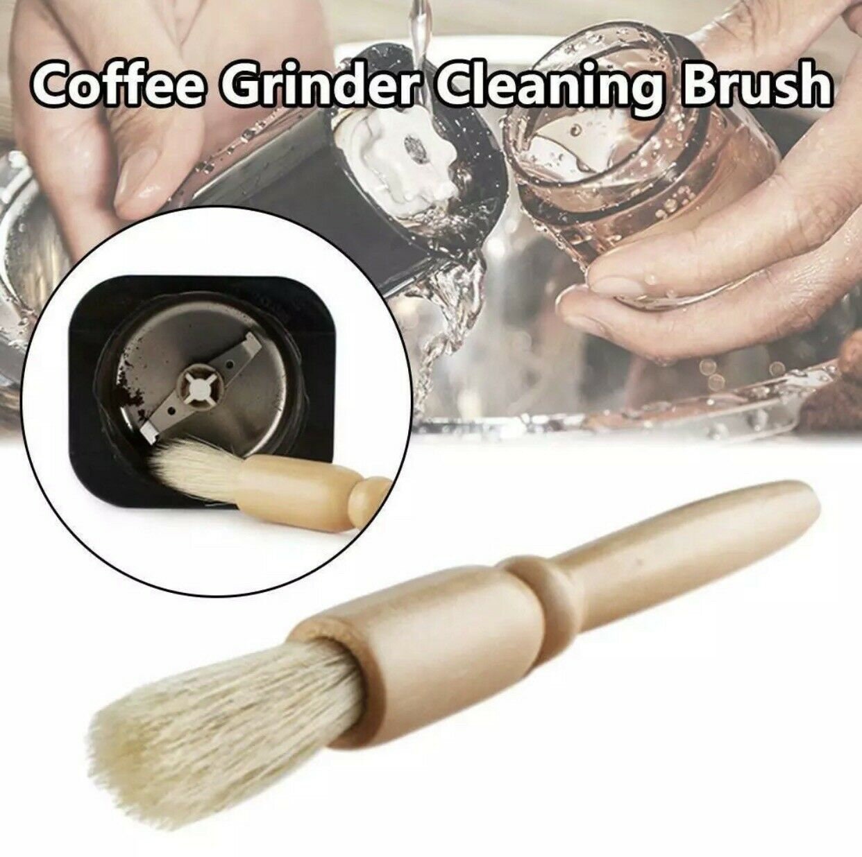 Natural Bristles with Wooden Handle Coffee Bean Grinder Cleaning Brush 