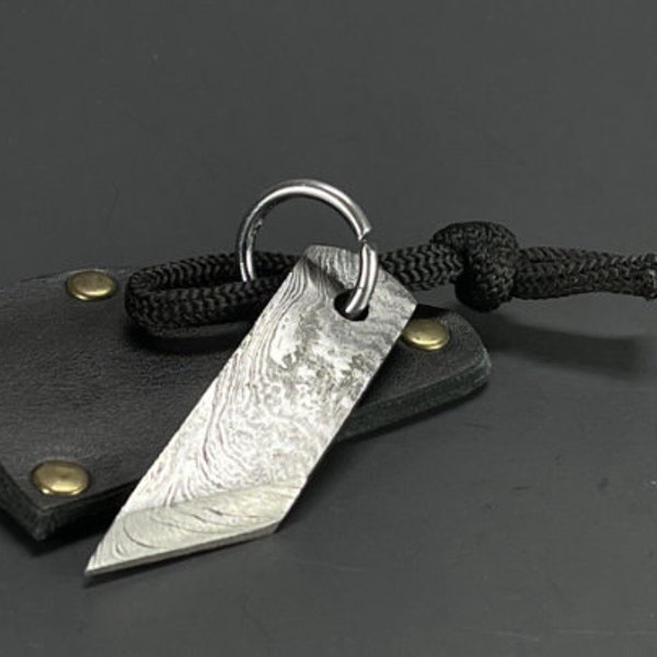 Custom Hand made Damascus Steel Pocket neck knife, Skeleton knife, small kiridashi knife, Japanese Kiridashi, EDC mini knife tool