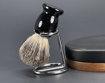 Shaving brush Handcrafted distressed Glossy Black Ebony Wooden Handle Shaving Brush Badger Hair With metal Stand for Soap lather Gift