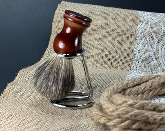 Shaving brush Handcrafted Luxury Distressed hand polished Wooden Shaving Brush Badger Hair With metal Stand holidays Gift set