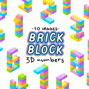 Pastell Brick Block 3D Zahlen Clipart Kunststoff Bausteine KinderSpielzeug PNG Sublimation Dateien Kinder Party Bausteine kommerzielle Nutzung