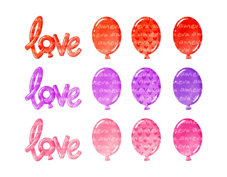 Valentine's Balloon Clipart Valentine Watercolor Clip Art Heart ...