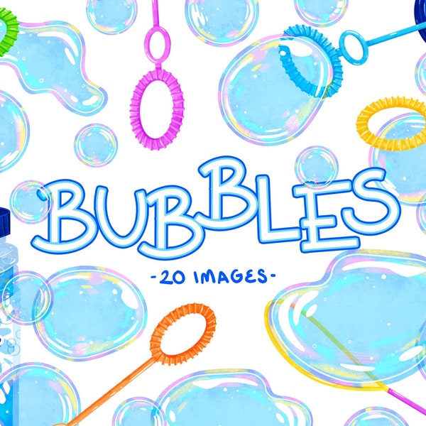 Soplando burbujas Clipart PNG Uso comercial Archivos Jabón Baño de burbujas Niños Burbuja Fiesta de cumpleaños Rainbow Bubbles Digital Watercolor Clip Art Set