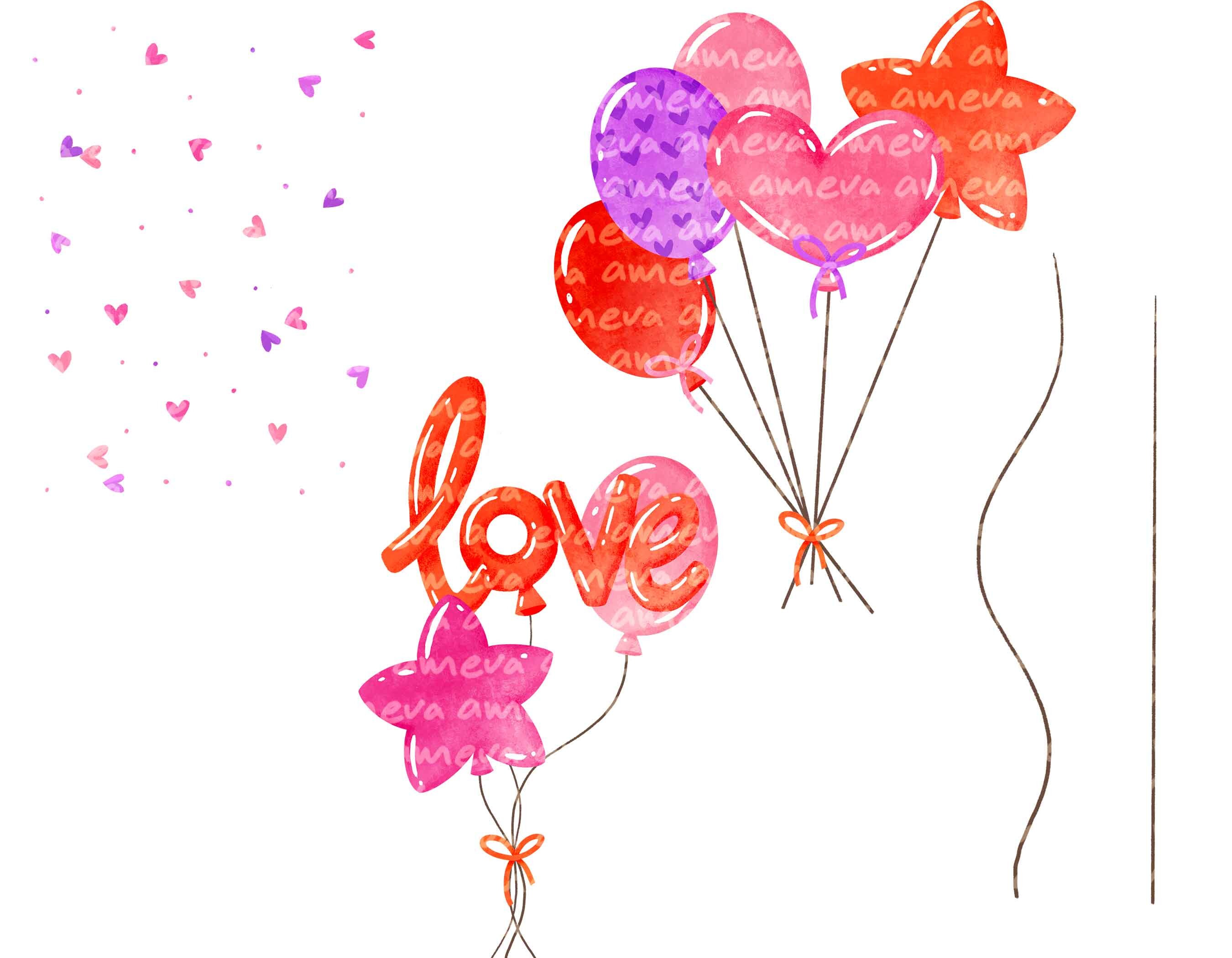 Valentine's Balloon Clipart Valentine Watercolor Clip Art Heart ...