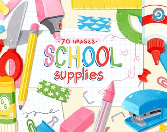 Back To School Supplies Clipart School Teacher Clip Art Set Rainbow Supplies Bundle Art Supplies Commercial Use PNG files, pencils, eraser