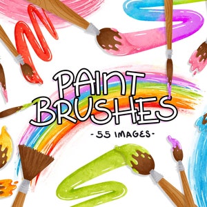Pincel Clipart Pinceles png Art Supplies Pinceladas Rainbow Paint Painting Clipart para artista Descarga digital