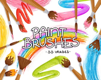 Paint Brush Clipart Paint Brushes PNG Art Supplies Brush Strokes Rainbow Paint Painting Clipart for Artist Digital Download