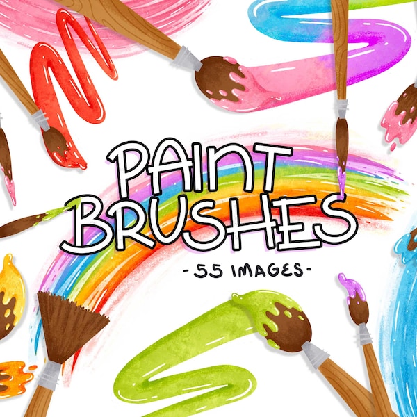 Paint Brush Clipart Paint Brushes PNG Art Supplies Brush Strokes Rainbow Paint Painting Clipart for Artist Digital Download