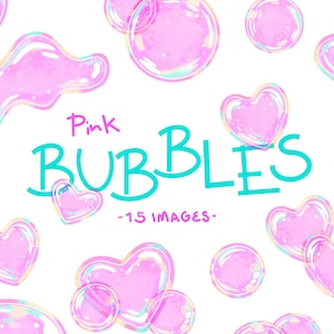 Blowing Pink Bubbles Clipart PNG Kommerzielle Nutzung Liebe Herz Bubble Valentinstag Karte Dekor Durchscheinende Blasen Digital Aquarell Clip Art Set