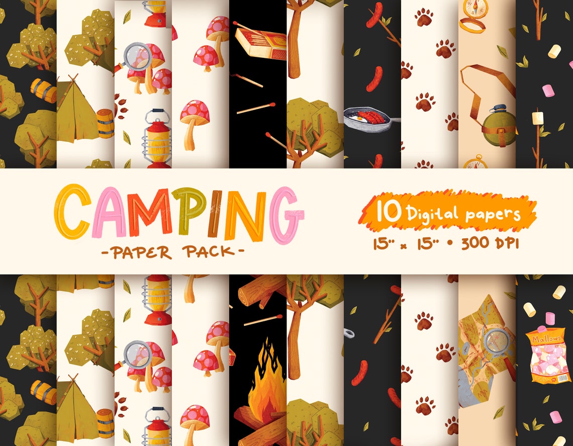 Camp paper pack Woodland scrapbook Camping papers Camp | Etsy
