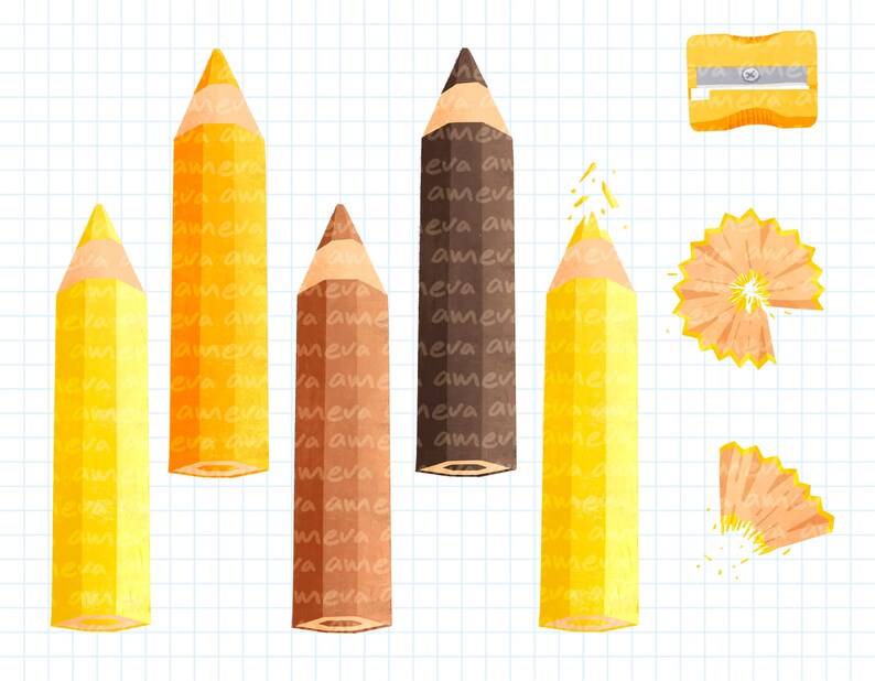 Colored Pencils Clipart Set Back to School Supplies Bundle Rainbow Color Pencil PNG Files