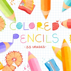 Lápices de colores Clipart Set Back To School Supplies Bundle Rainbow Color Pencil PNG files Lápices para colorear lápices para sublimación Lápices de color