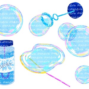 May include: A set of colorful bubble wands and bottles with iridescent bubbles. The bubbles are round and have a rainbow effect. The wands are made of plastic and have a handle. The bottles are clear and have a label that says "Bubbles".