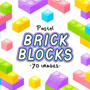 Pastel Brick Blocks Clipart Plastic Building Bricks Kids Toys PNG files for Sublimation Children Party Building Blocks Bundle Commercial Use