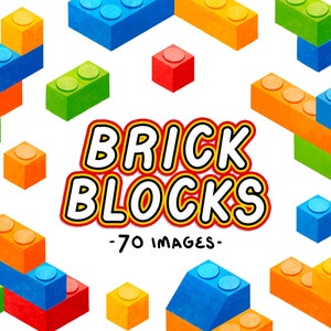 Brick Blocks Clipart Plastic Building Bricks Kids Toys PNG files for Sublimation Children Party Building Blocks Bundle Commercial Use