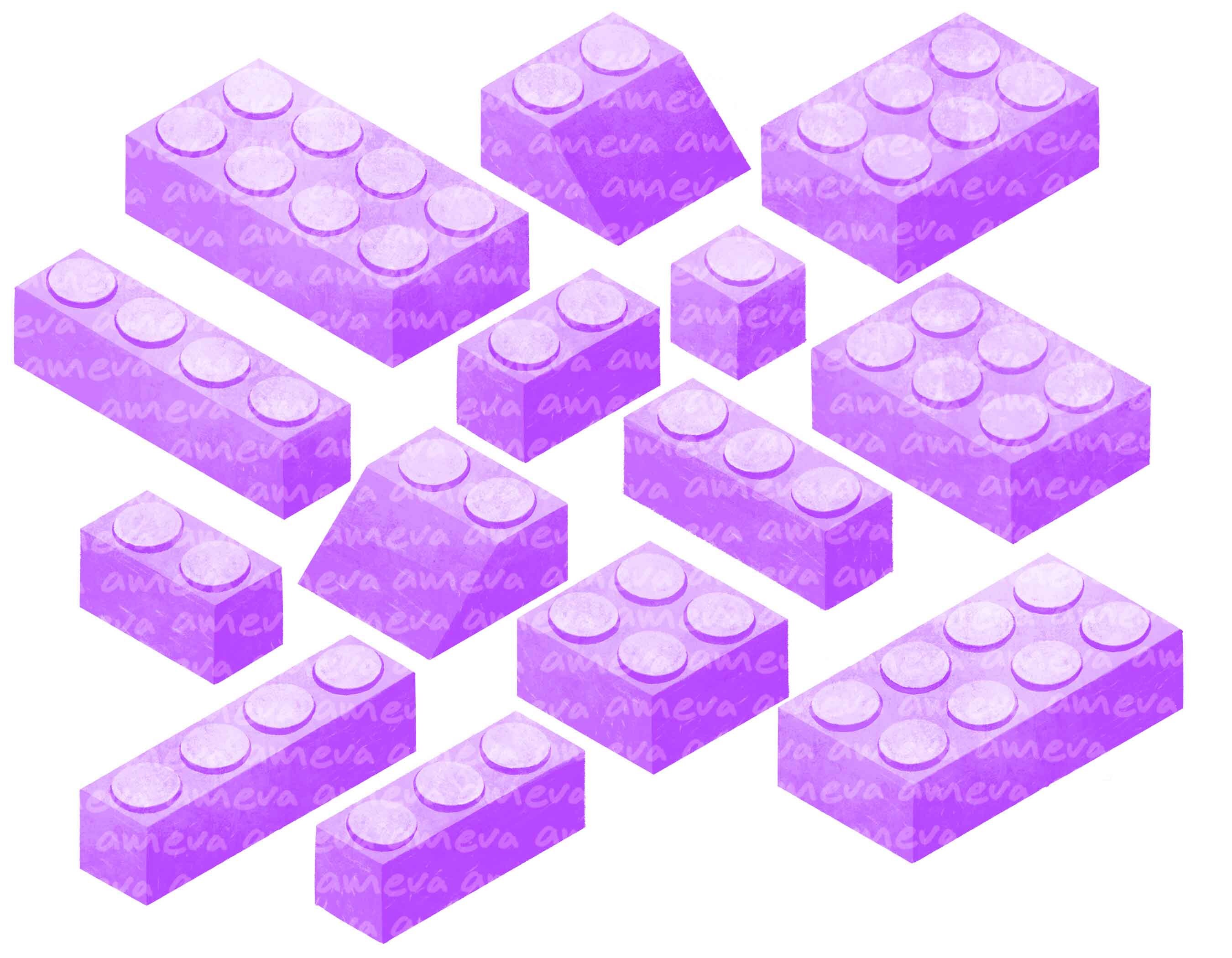 Pastel Brick Blocks Clipart Plastic Building Bricks Kids Toys PNG Files for Sublimation Children