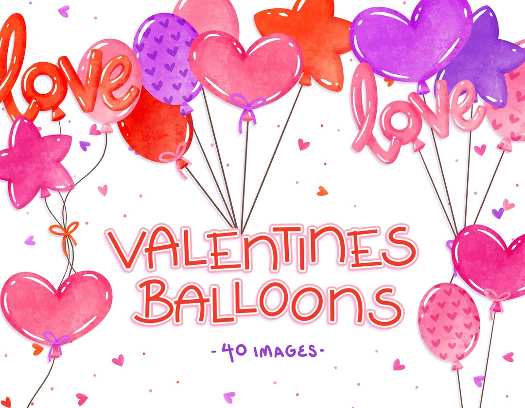 Valentine's Balloon Clipart Valentine Watercolor Clip Art Heart ...