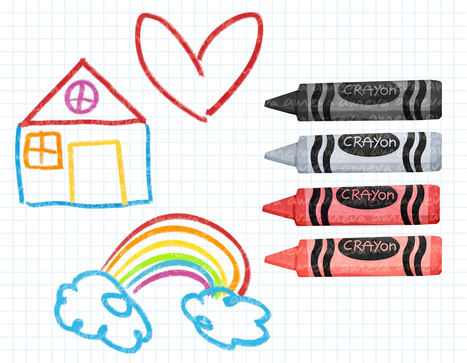 Coloring Crayons Clip Art Set Rainbow Crayons Watercolor Etsy