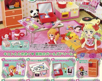 Poppenhuisminiaturen Re-ment 2025 Showa Retro Nostalgische kamer Poppen spelen Meisjeskamer aankleden make-up picknick naar school gaan briefpapier 13+